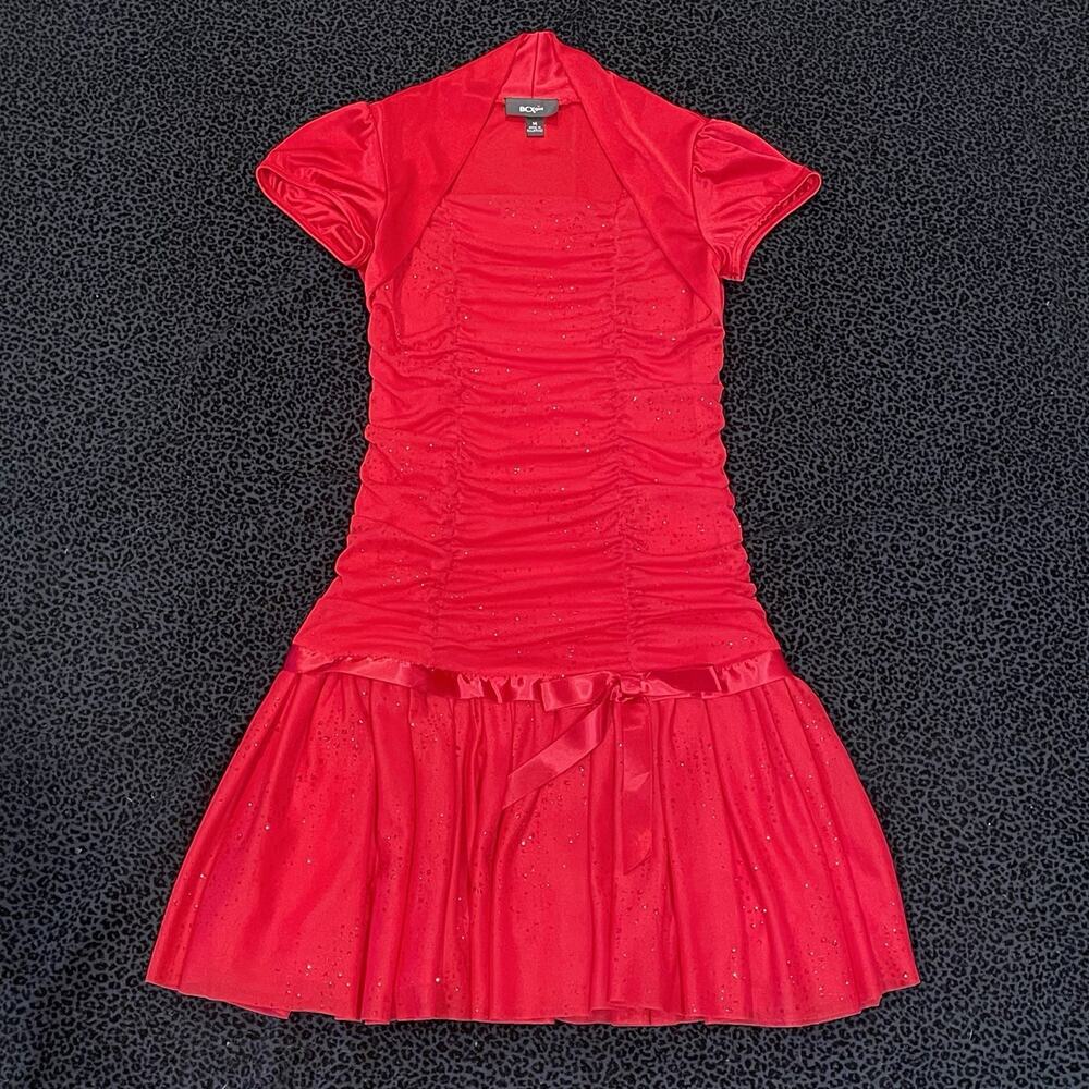 BCX Girls Dress 14 Wedding Holiday Sparkly Birthday Christmas Party Ruched